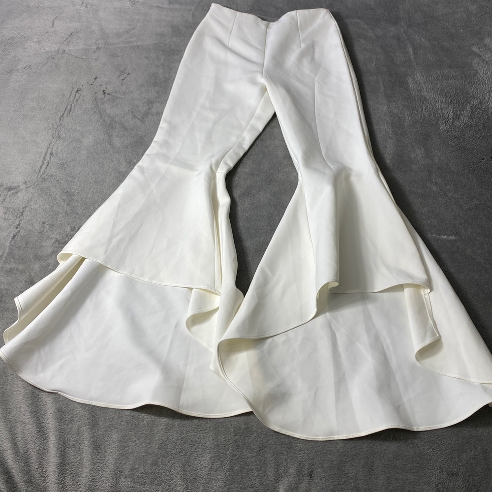 Christian Dior Pants Womens S White Tiered Bell Bottom Ruffle High Waist Trouser